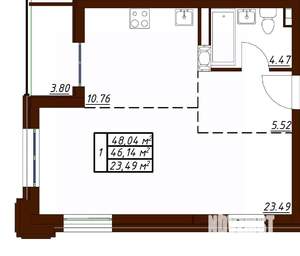 1-к квартира, вторичка, 48м2, 10/19 этаж