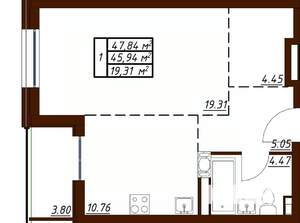1-к квартира, вторичка, 48м2, 3/19 этаж
