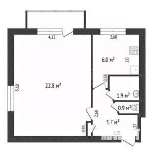 1-к квартира, вторичка, 38м2, 5/5 этаж