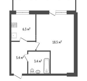1-к квартира, вторичка, 35м2, 1/5 этаж