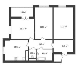 3-к квартира, вторичка, 82м2, 15/19 этаж