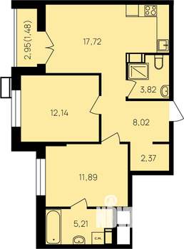 2-к квартира, вторичка, 64м2, 16/19 этаж