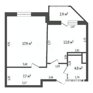 1-к квартира, вторичка, 42м2, 7/17 этаж