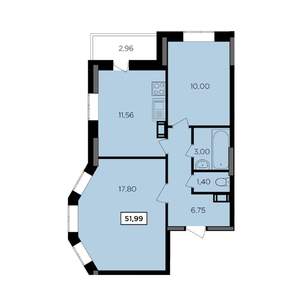 2-к квартира, вторичка, 52м2, 10/16 этаж