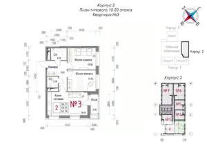 2-к квартира, строящийся дом, 62м2, 10/20 этаж