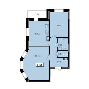 2-к квартира, вторичка, 52м2, 8/17 этаж