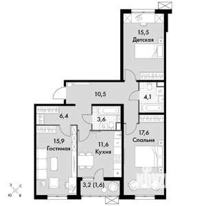 3-к квартира, вторичка, 87м2, 1/24 этаж