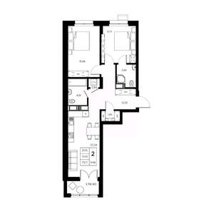 2-к квартира, вторичка, 76м2, 9/21 этаж