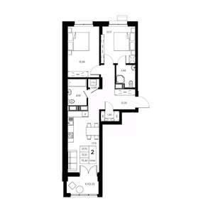 2-к квартира, вторичка, 75м2, 21/21 этаж