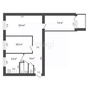 3-к квартира, вторичка, 56м2, 1/9 этаж