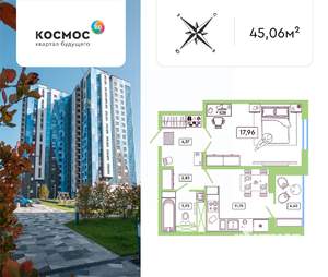1-к квартира, вторичка, 45м2, 15/19 этаж