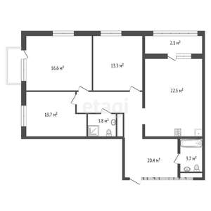 3-к квартира, вторичка, 94м2, 2/22 этаж