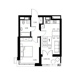 1-к квартира, вторичка, 47м2, 10/21 этаж
