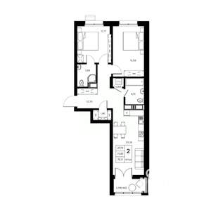 2-к квартира, вторичка, 76м2, 12/21 этаж