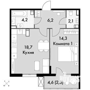 1-к квартира, вторичка, 48м2, 18/22 этаж