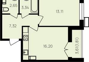 1-к квартира, вторичка, 46м2, 12/19 этаж