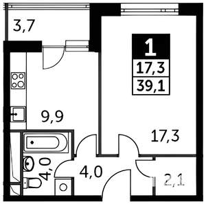 1-к квартира, вторичка, 39м2, 17/26 этаж