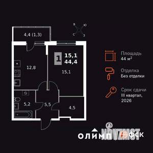 1-к квартира, вторичка, 44м2, 1/24 этаж