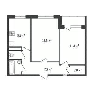2-к квартира, вторичка, 51м2, 8/9 этаж