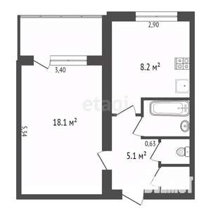1-к квартира, вторичка, 36м2, 5/7 этаж