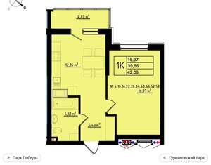 1-к квартира, вторичка, 42м2, 4/11 этаж