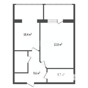 1-к квартира, вторичка, 61м2, 5/9 этаж