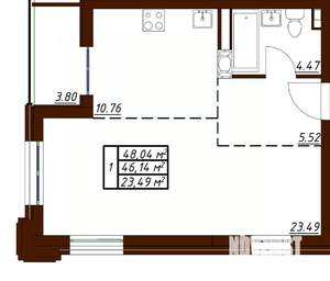 1-к квартира, вторичка, 48м2, 11/19 этаж