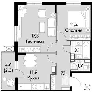 2-к квартира, вторичка, 55м2, 20/24 этаж