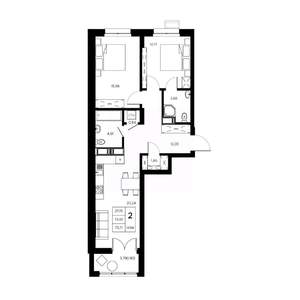 2-к квартира, вторичка, 78м2, 19/21 этаж