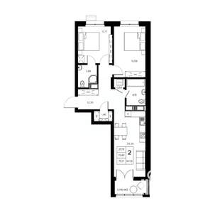 2-к квартира, вторичка, 76м2, 17/21 этаж