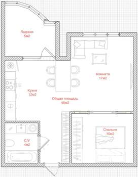 2-к квартира, вторичка, 48м2, 12/12 этаж