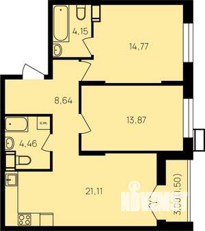 2-к квартира, вторичка, 70м2, 17/19 этаж