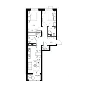 2-к квартира, вторичка, 76м2, 20/21 этаж
