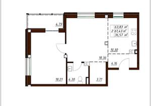 2-к квартира, вторичка, 64м2, 3/3 этаж