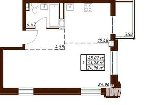 1-к квартира, вторичка, 48м2, 8/19 этаж