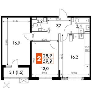 2-к квартира, вторичка, 60м2, 20/24 этаж