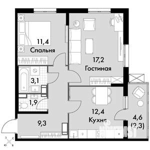 2-к квартира, вторичка, 57м2, 18/24 этаж