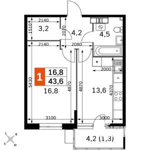 1-к квартира, вторичка, 44м2, 11/22 этаж