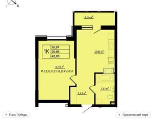 1-к квартира, вторичка, 42м2, 6/11 этаж