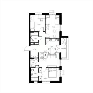 3-к квартира, вторичка, 95м2, 9/21 этаж