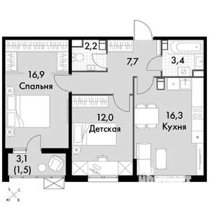 2-к квартира, вторичка, 60м2, 9/24 этаж