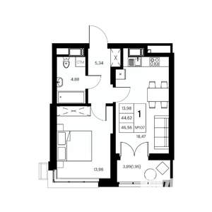 1-к квартира, вторичка, 47м2, 3/21 этаж