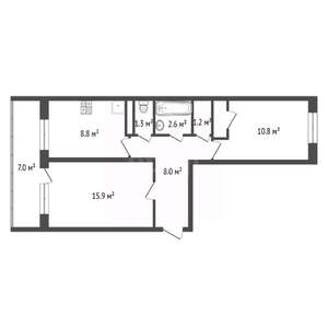 2-к квартира, вторичка, 50м2, 5/5 этаж
