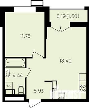 1-к квартира, вторичка, 44м2, 10/19 этаж