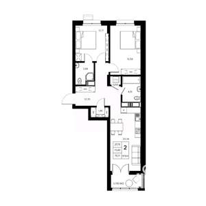 2-к квартира, вторичка, 76м2, 2/21 этаж