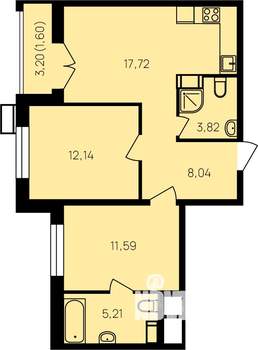 2-к квартира, вторичка, 62м2, 18/19 этаж