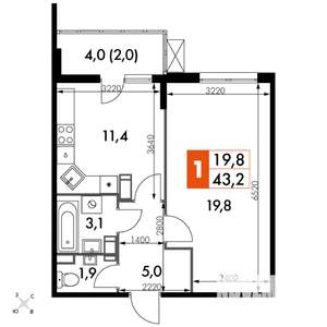 1-к квартира, вторичка, 43м2, 22/24 этаж