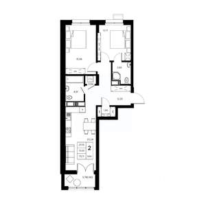 2-к квартира, вторичка, 76м2, 14/21 этаж