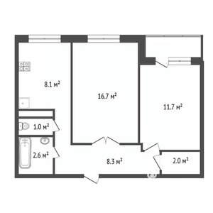 2-к квартира, вторичка, 51м2, 9/9 этаж