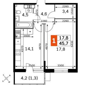 1-к квартира, вторичка, 46м2, 4/22 этаж